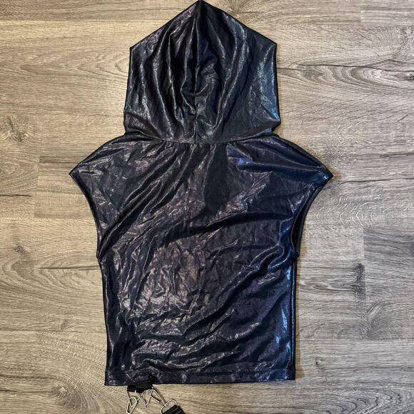 Club Exx Hoodie Shirt W/ Pouch Sz Small Iridescent Black Dolls Kill Rave NWT - Picture 2 of 9